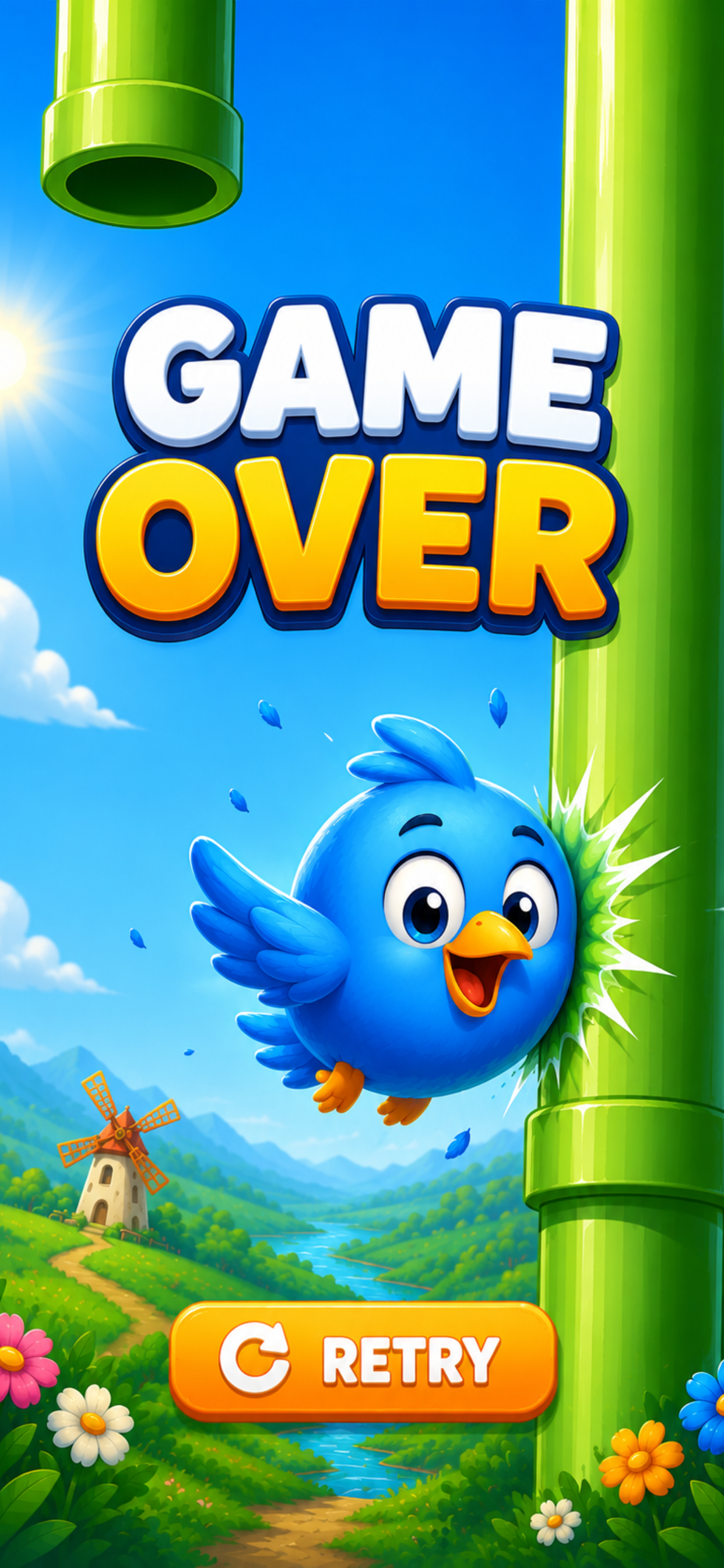 Tap Bird GO game over screen